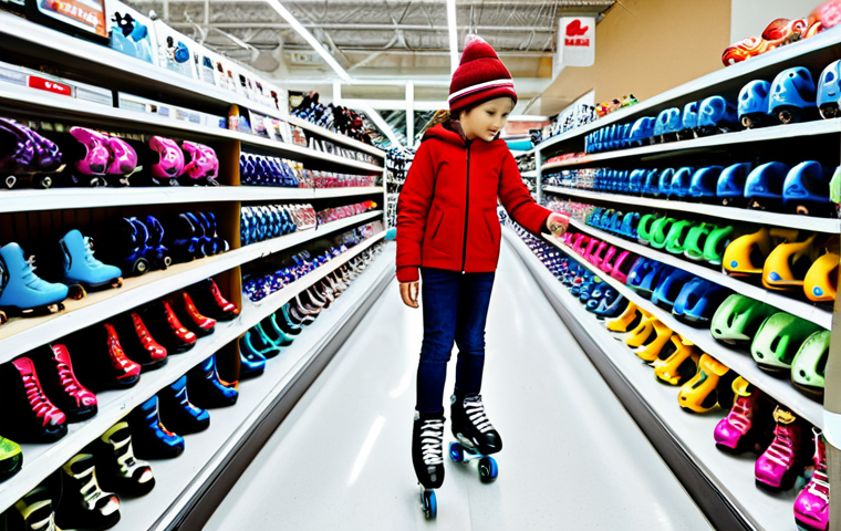 Selecting Skates**

"A mother and child, fully clothed in casual modest attire, in a sporting goods store aisle, looking at a variety of roller skates. The child is pointing at a pair of quad skates. Safe for work, appropriate content, professional photography, well-lit, perfect anatomy, natural proportions, family-friendly scene."

**