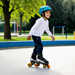 스케이트를 선물하기 - Child Learning to Skate**

A young Arab child, fully clothed in modest sportswear and a helmet, lear...