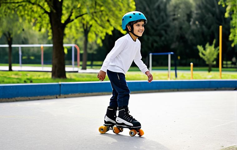 스케이트를 선물하기 - Child Learning to Skate**

A young Arab child, fully clothed in modest sportswear and a helmet, lear...
