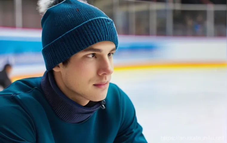 스케이트 겨울철 사용법 - **Prompt 1: Ready for the Ice - A Focused Preparation**
"A young man in his late teens or early ...